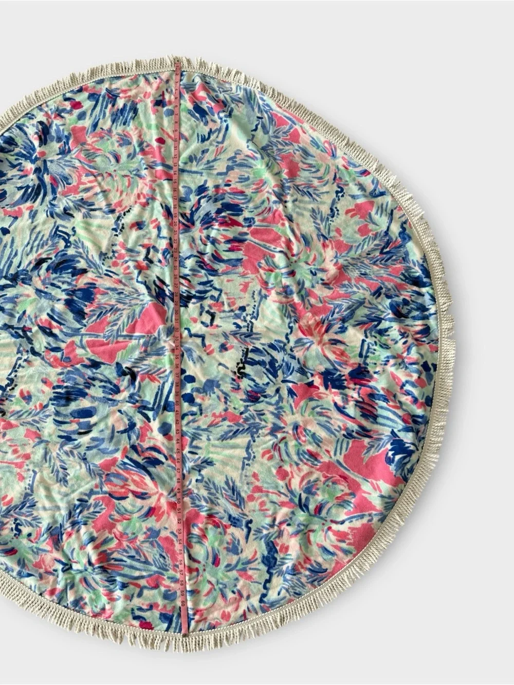 GUC Lilly Pulitzer Cabana Cocktail Round Tropical Beach Towel with White Fringe